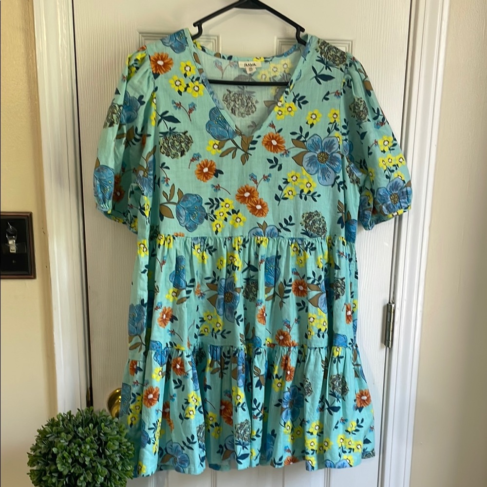 a.n.a Blue and Yellow Puff Sleeve Babydoll/Sundress
